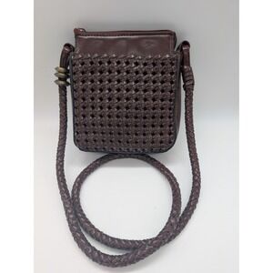 Vintage Coletta Brown Woven Leather Crossbody Bag Small Braided Strap